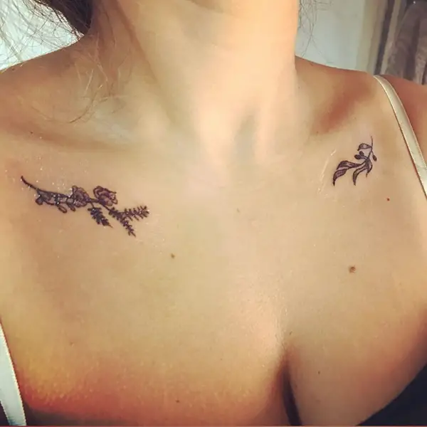 Small Flower and Leaves Tattoo