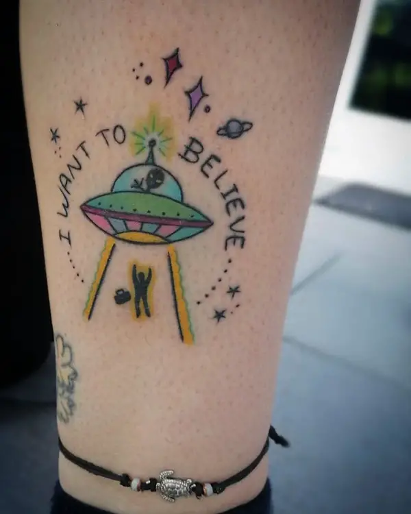 Colorful Alien Tattoo on Leg