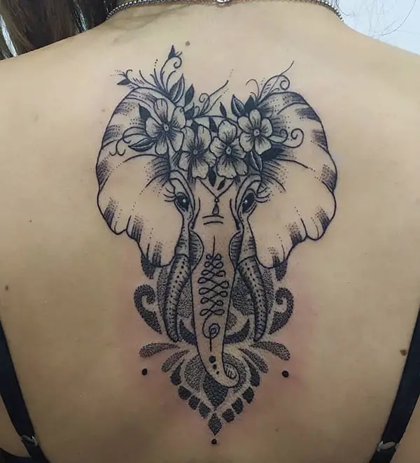 Beautiful Elephant Tattoo on Back
