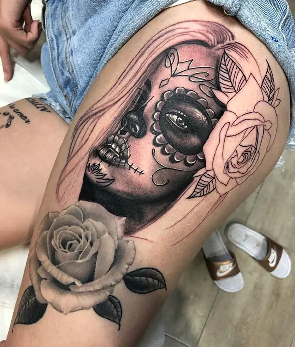 Beautiful La Catrina Tattoo with Rose