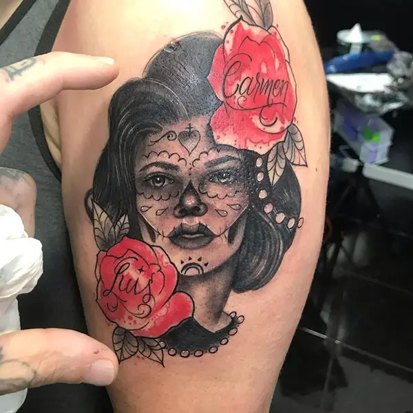 Catrina Tattoo with Names of Your Beloved Ones