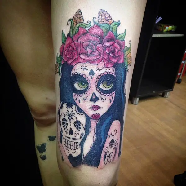 Catrina with Roses, Skull and Maize