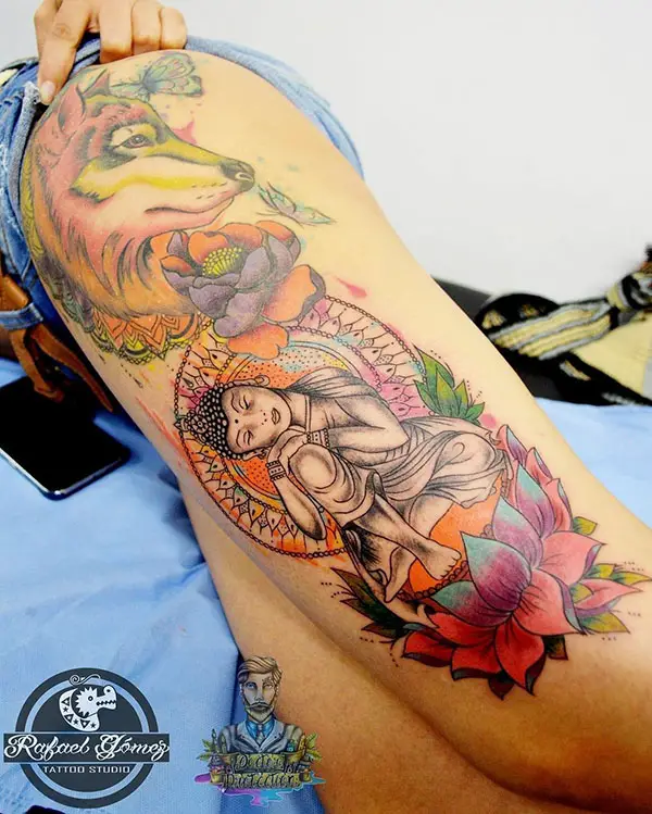 Colorful Buddha Tattoo in a Forest Setup