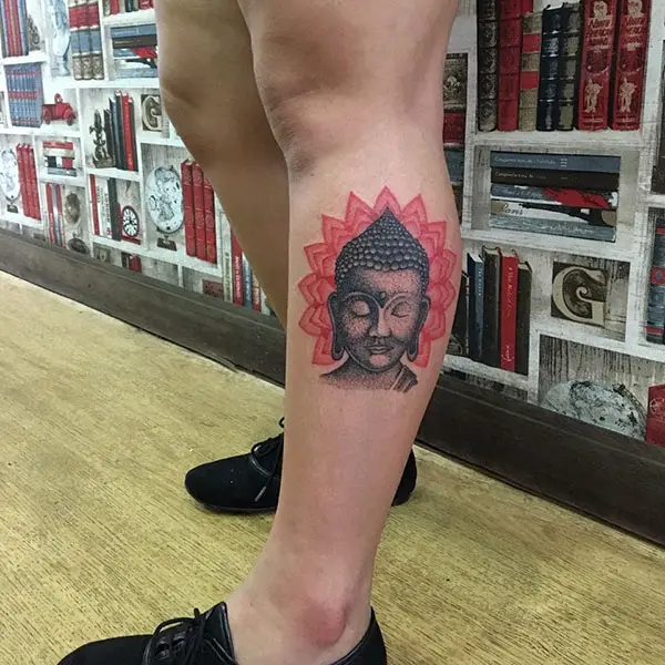 Colorful Buddha Tattoo on Leg