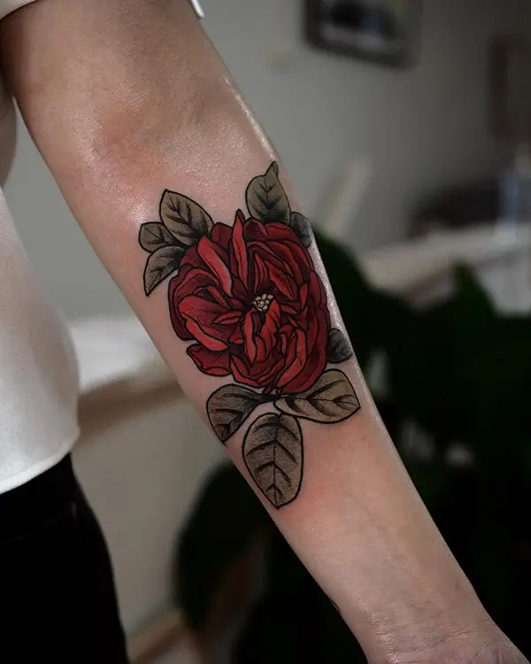 Colorful Red Rose Tattoo