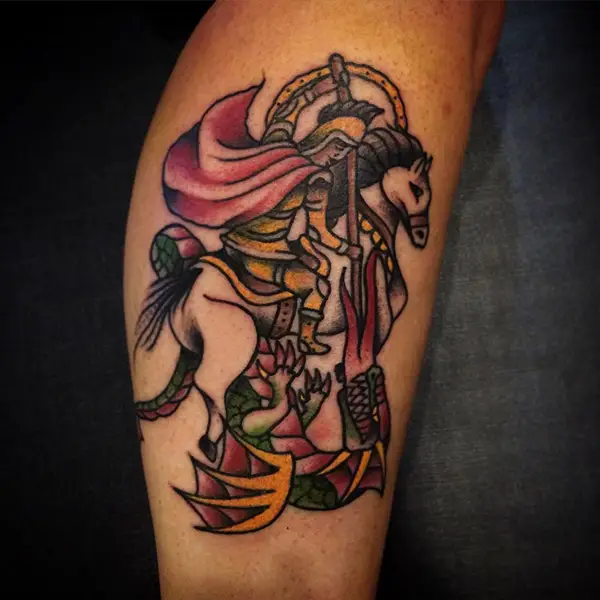 Tattoo uploaded by Ross Howerton  Mariusz Romanowiczs stained glass style  depiction of Saint George and the Dragon IGmariuszrtattoos Christian  MariuszRomanowicz SaintGeorgeandtheDragon stainedglass  Tattoodo