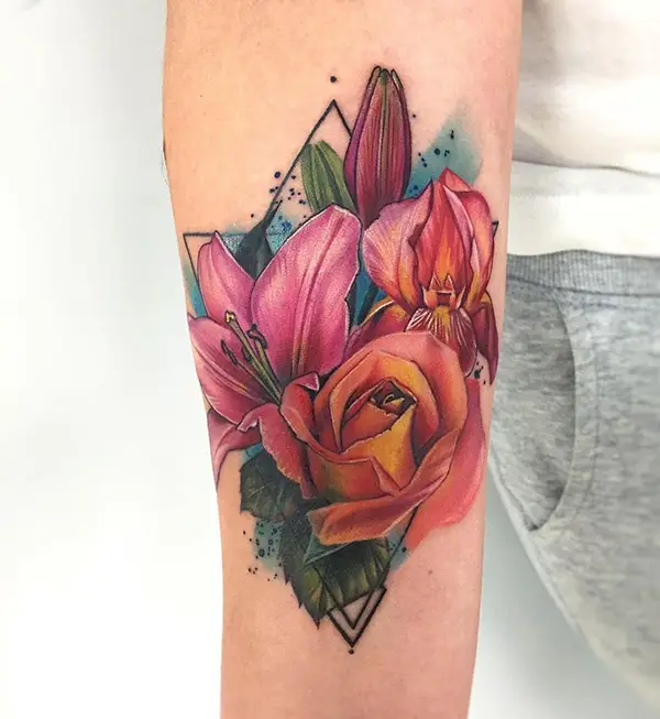 Colorful Tulips and Rose Tattoo