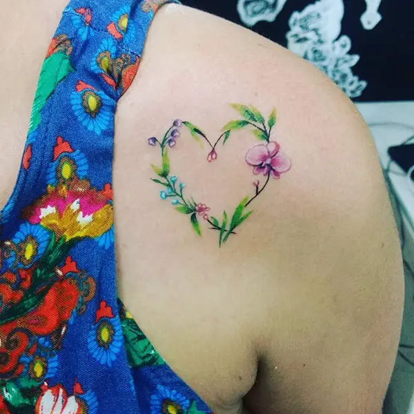 Colorful Heart with Green Leaves and Flowers