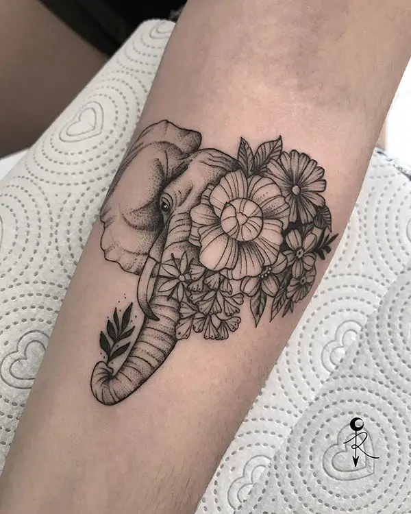 Elephant Tattoo with Flowers