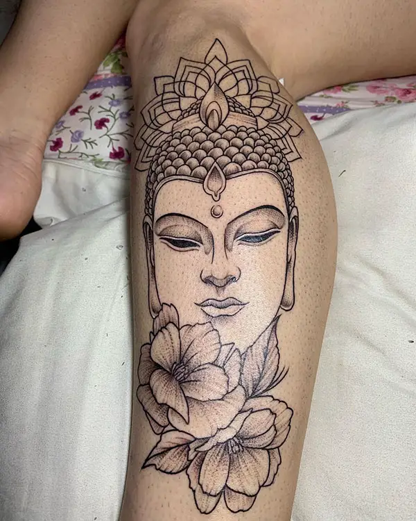 Flower Buddha Tattoo on Leg