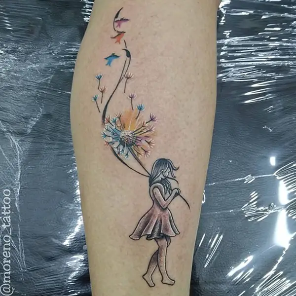 Girl Carrying a Dandelion on her Shoulders