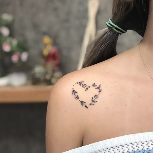 Heart Drawn with Flowers Tattoo