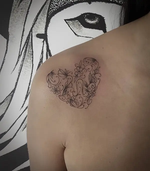 Heart Tattoo with Beautiful Floral Design