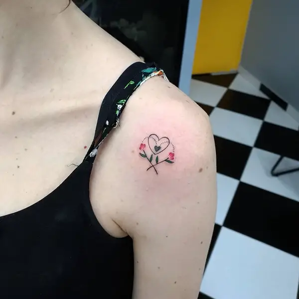 Heart Tattoo with Red Flowers