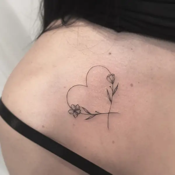 Heart Tattoo with Two Different Flowers