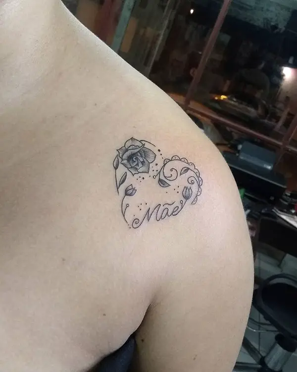 Heart with Rose and Name Tattoo