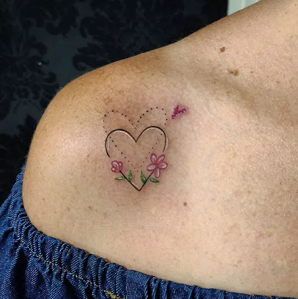 Heart with Two Flowers and a Bird