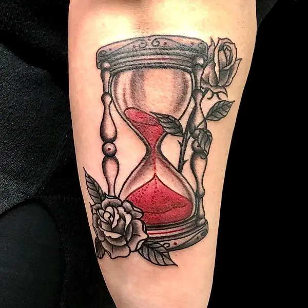 Hourglass with Roses and Red Sand