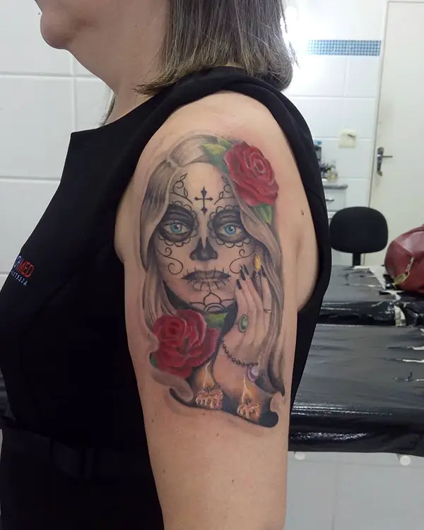 La Catrina Tattoo with Rose