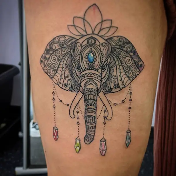 Mandala Elephant Tattoo with Small Details