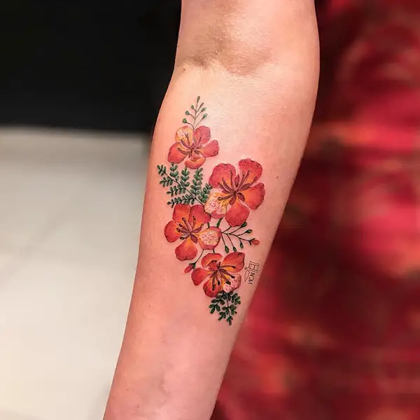 Orange Flowers with Name Tattoo