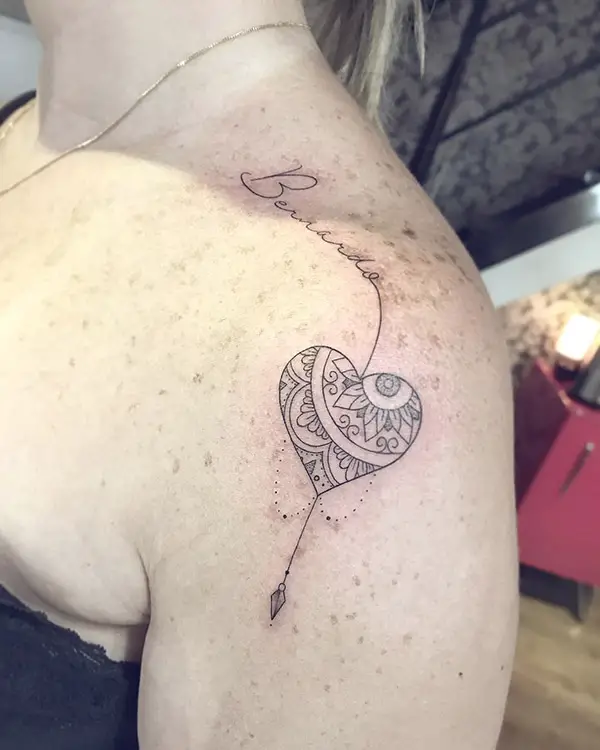 Patterned Heart Shape with Name Tattoo