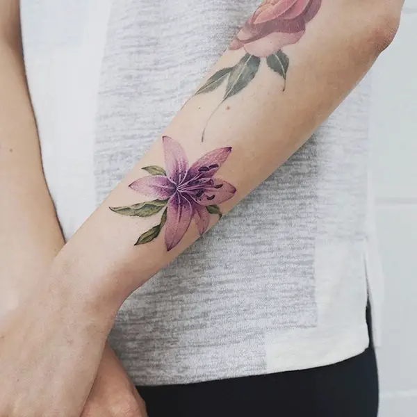 Purple Lily Flower Tattoo