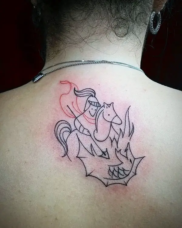 Saint George Tattoo with Red Sash on Back