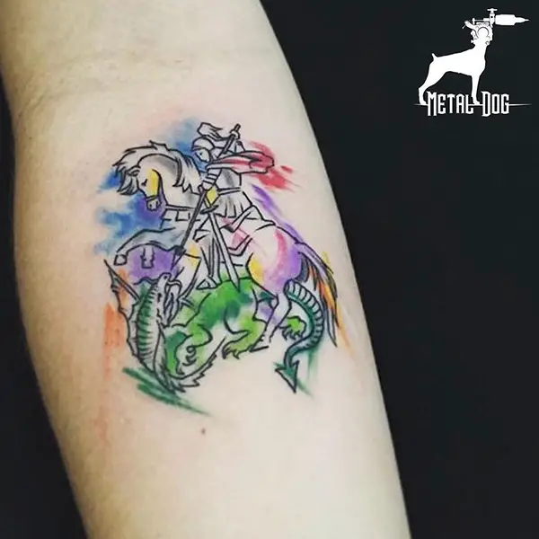 Saint George’s Tattoo with Color Splashes