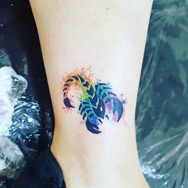Scorpion Tattoo with Watercolor Splashes