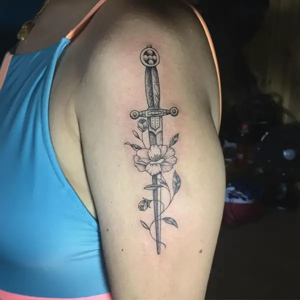 Sword with Flowers Tattoo