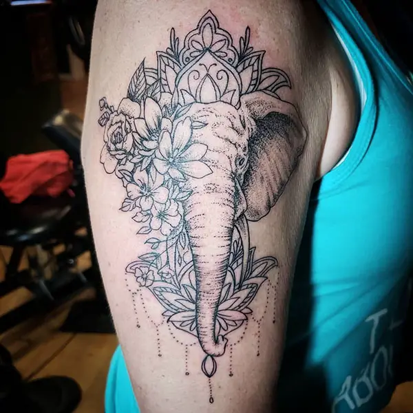 Tribal Elephant Tattoo with Flowers