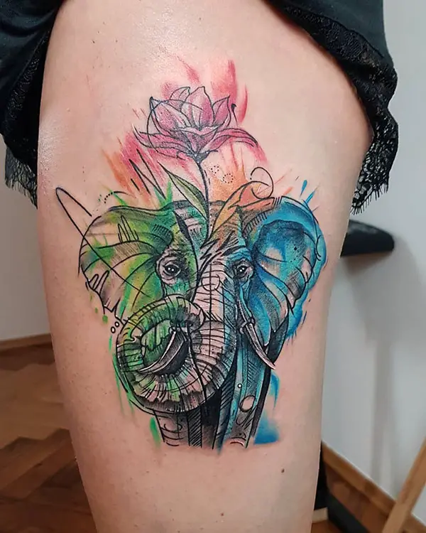 Watercolor Elephant Tattoo