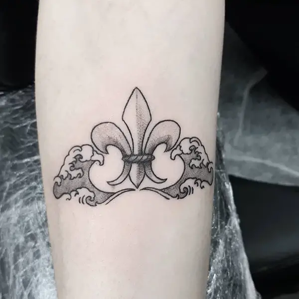 Fleur de Lis Tattoo with Waves