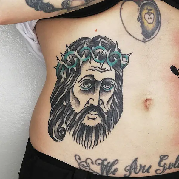 Jesus Tattoo with a Headgear Tattoo