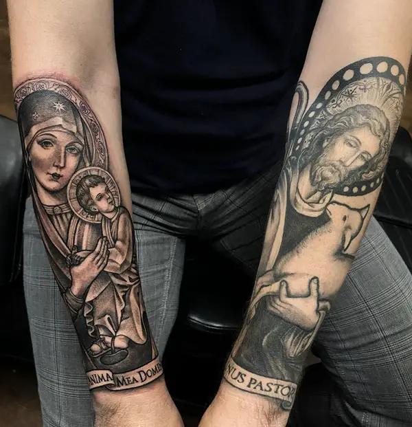Mother Mary with Baby Jesus Tattoo