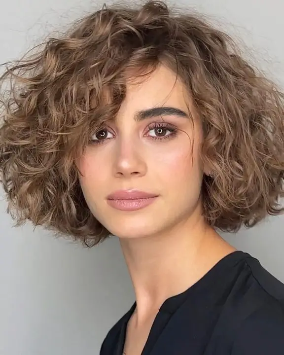 Curly Bob with Highlights hair style For Women Over 50