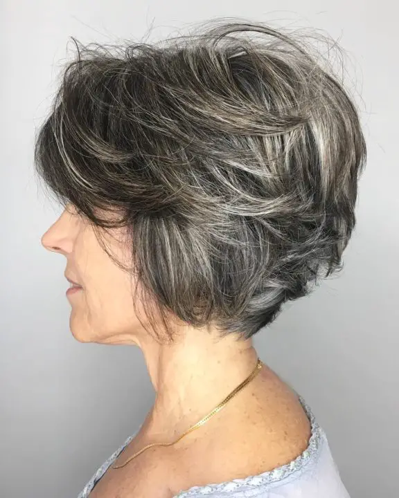 Silver Balayage with black grey hairstyle For Women Over 50
