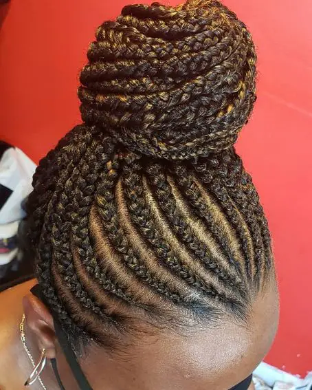 Cornrow Updo with Flat Twists Bangs