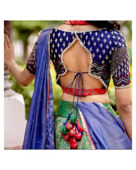 Trending Dark Blue Half Saree Blouse Back Design Blouse