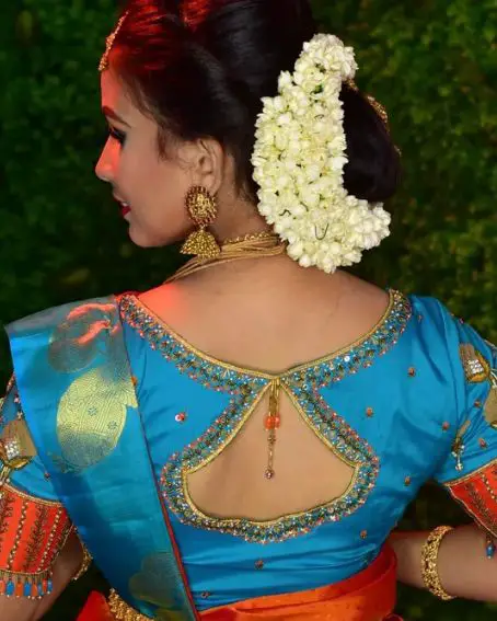 Wedding Silk Saree Blouse With Border Neck Design