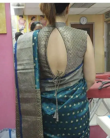 Slit Open-cut Back Neck Design On Silk Saree Blouse