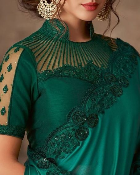 Green Lace With Modern Blouse Design