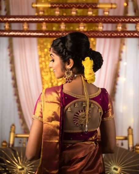 Wedding Silk Saree Blouse Back Neck Design With Borders