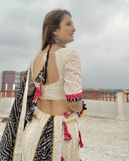 White Half Saree Blouse Back Neck Design