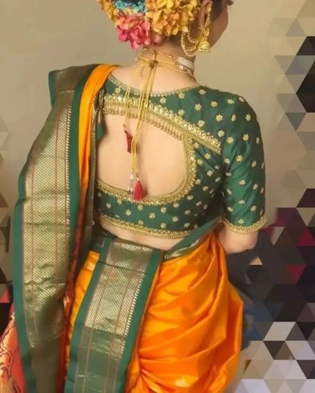 Wedding Silk Saree Blouse Back Neck Design With Borders