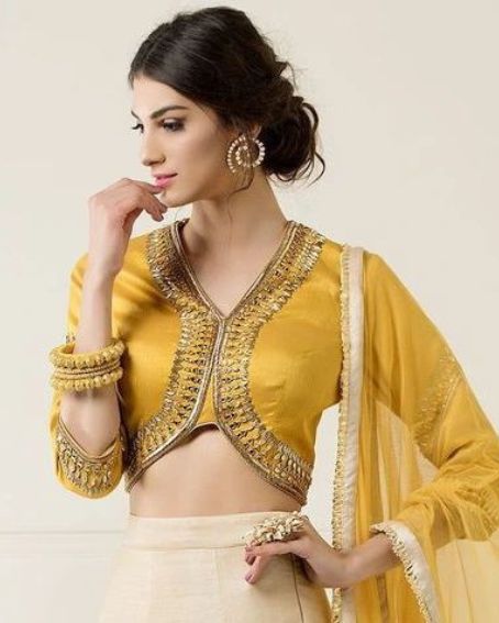 Yellow Classy Deep Neck Blouse Design