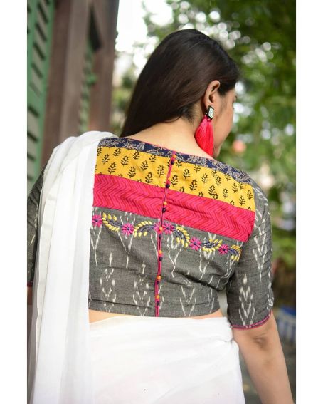 Multicolor Pochampally Sare Blouse Back Neck Design