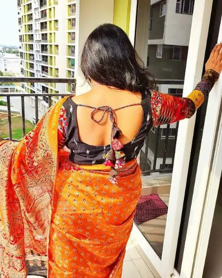 Full Sleeve Pochampally Saree Blouse Back Neck Design