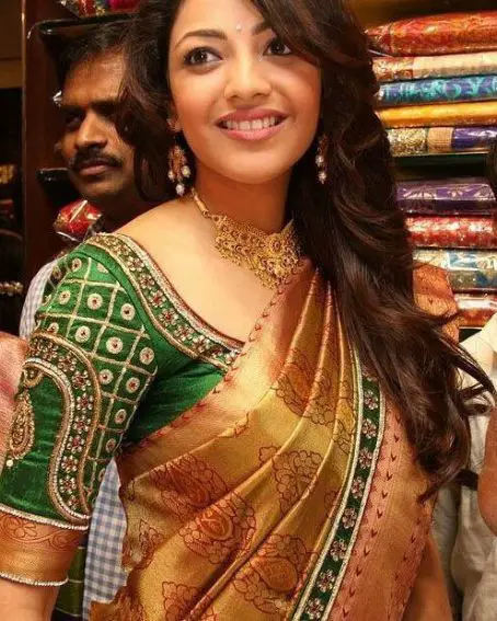 Actress Kajal In Green Maggam Blouse